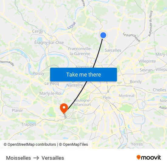 Moisselles to Versailles map