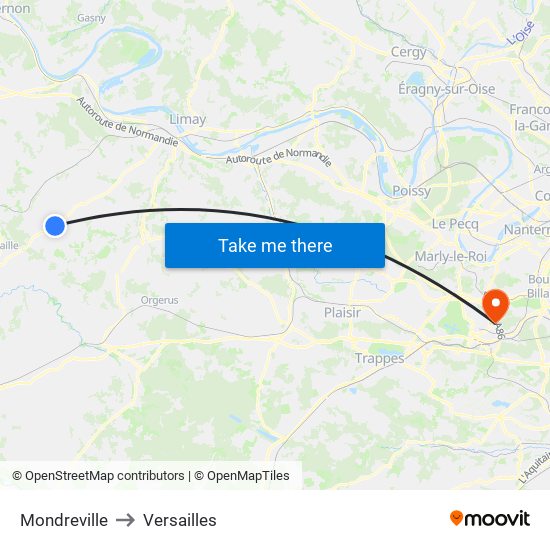 Mondreville to Versailles map