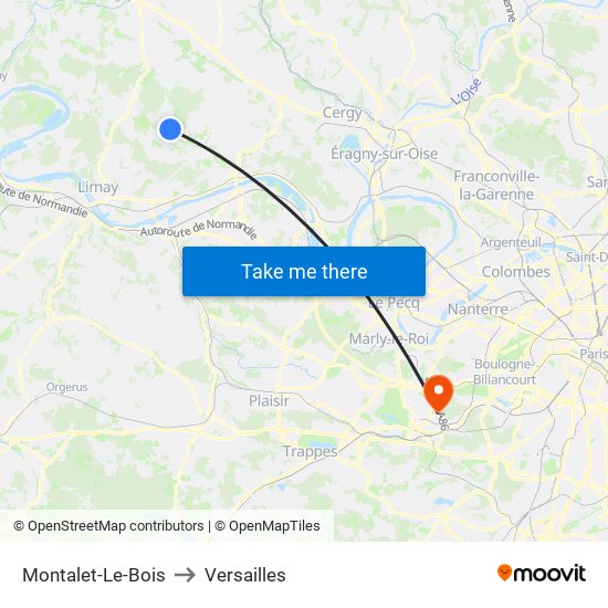 Montalet-Le-Bois to Versailles map