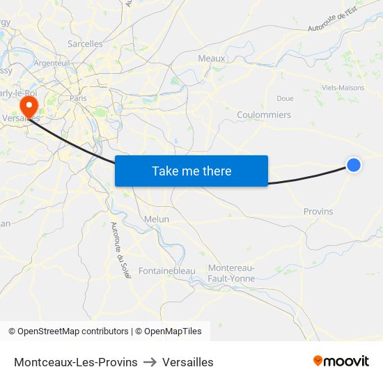 Montceaux-Les-Provins to Versailles map