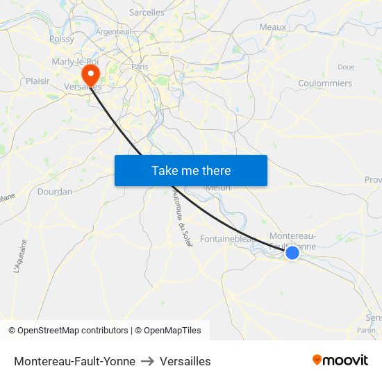 Montereau-Fault-Yonne to Versailles map