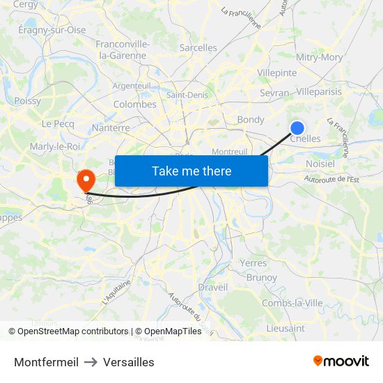 Montfermeil to Versailles map