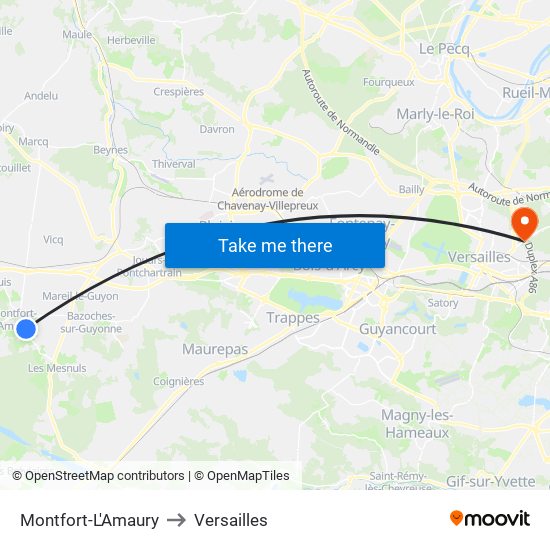 Montfort-L'Amaury to Versailles map