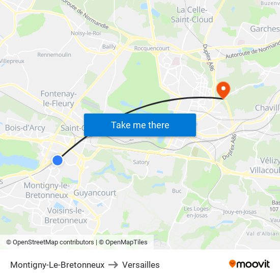 Montigny-Le-Bretonneux to Versailles map