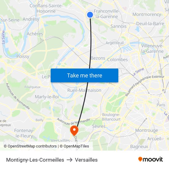 Montigny-Les-Cormeilles to Versailles map