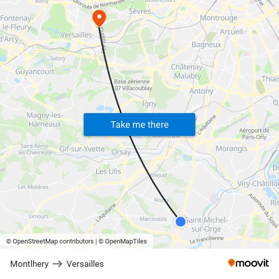 Montlhery to Versailles map