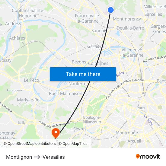 Montlignon to Versailles map