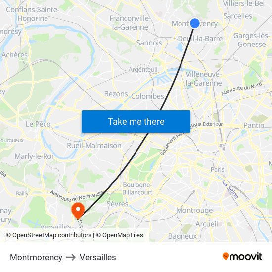 Montmorency to Versailles map