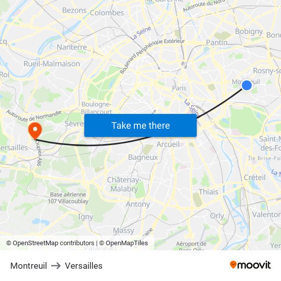 Montreuil to Versailles map