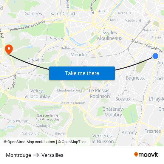 Montrouge to Versailles map