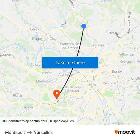 Montsoult to Versailles map