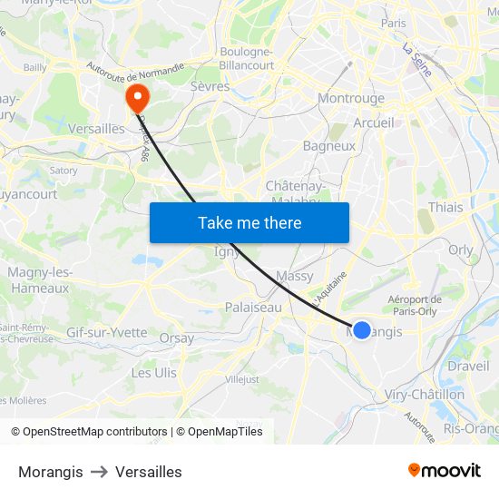 Morangis to Versailles map