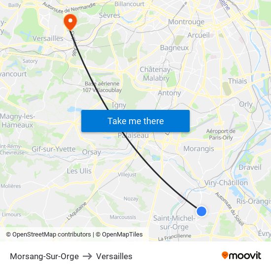 Morsang-Sur-Orge to Versailles map