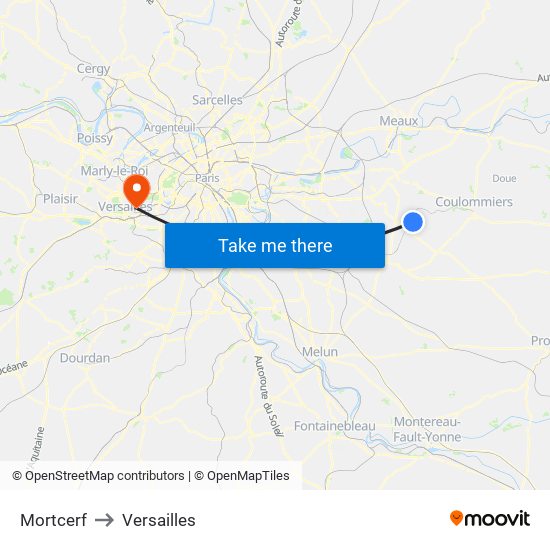 Mortcerf to Versailles map
