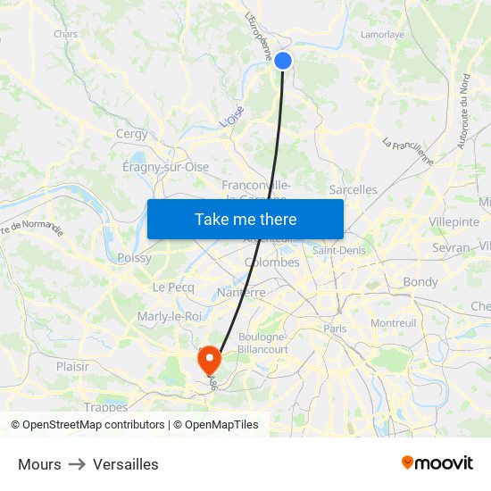 Mours to Versailles map