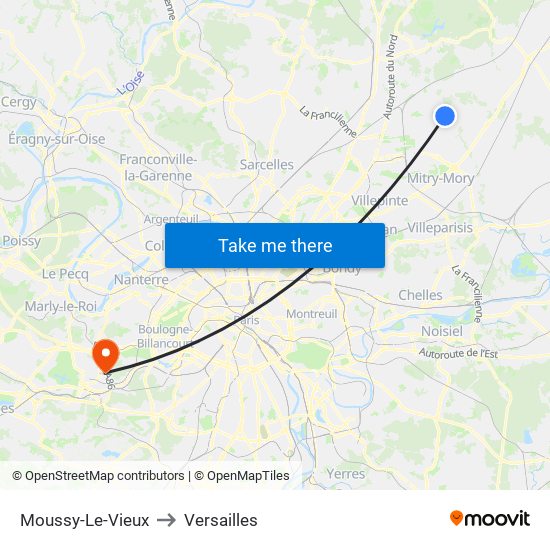 Moussy-Le-Vieux to Versailles map