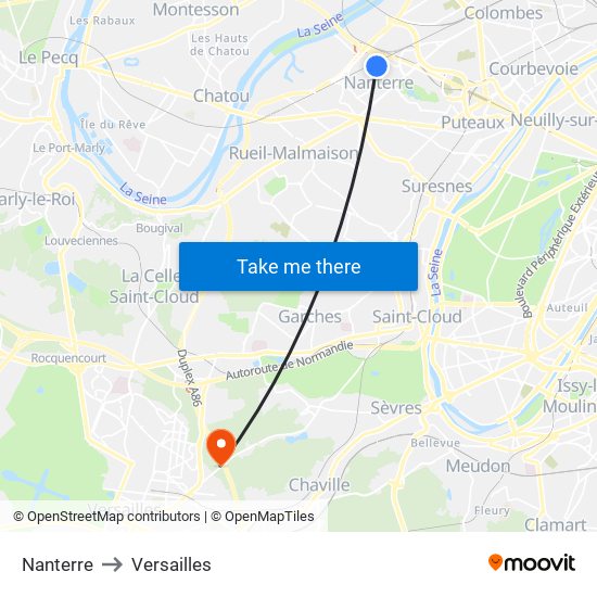 Nanterre to Versailles map