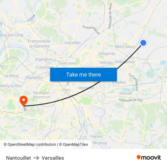 Nantouillet to Versailles map