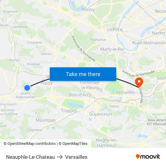 Neauphle-Le-Chateau to Versailles map