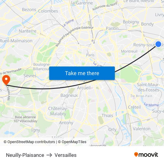 Neuilly-Plaisance to Versailles map