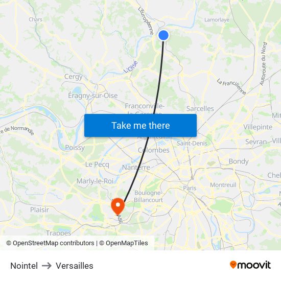 Nointel to Versailles map