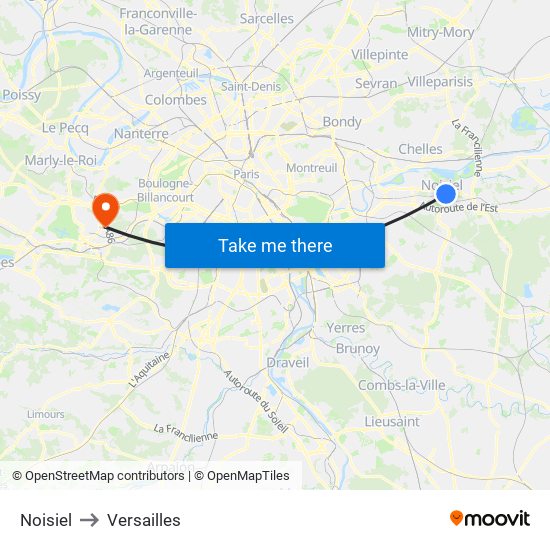 Noisiel to Versailles map