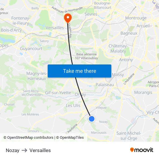 Nozay to Versailles map