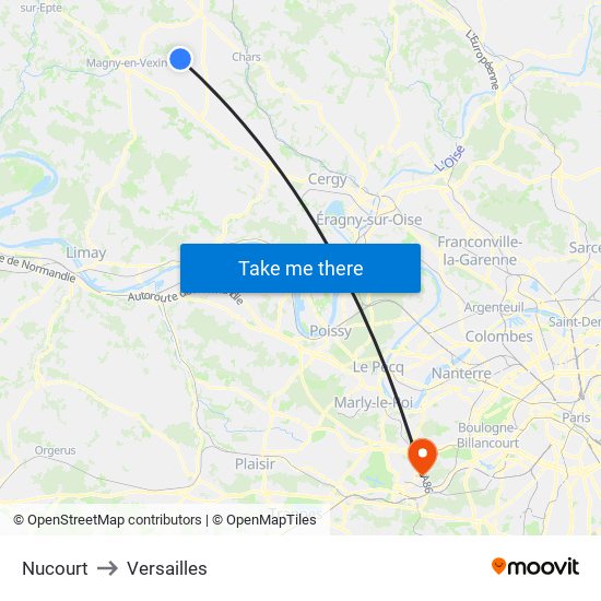 Nucourt to Versailles map
