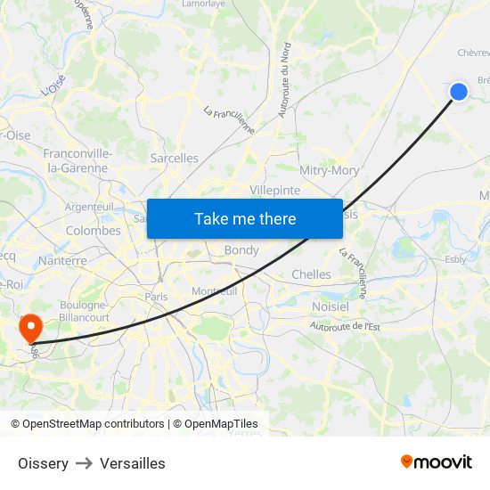 Oissery to Versailles map