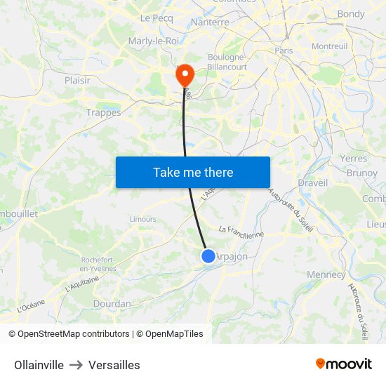 Ollainville to Versailles map