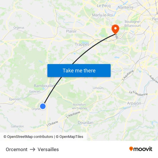 Orcemont to Versailles map