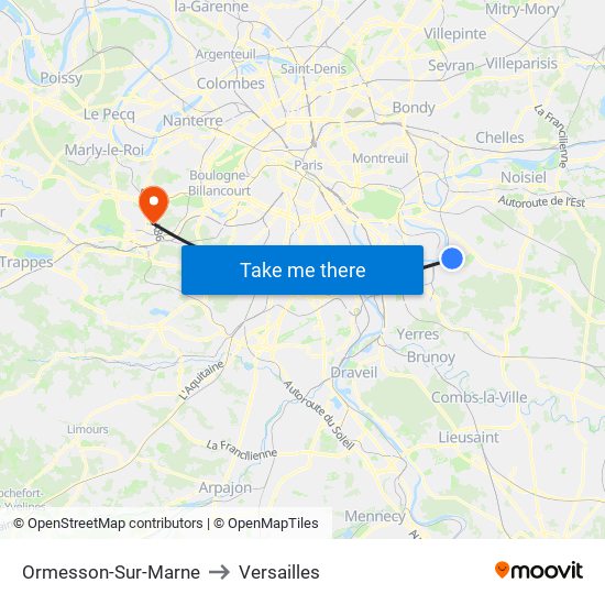 Ormesson-Sur-Marne to Versailles map