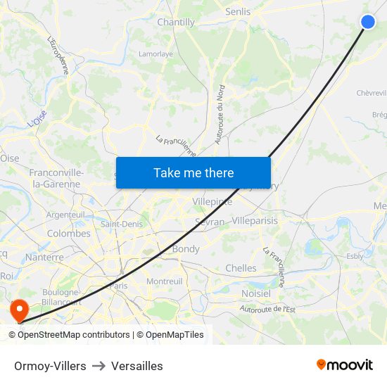 Ormoy-Villers to Versailles map