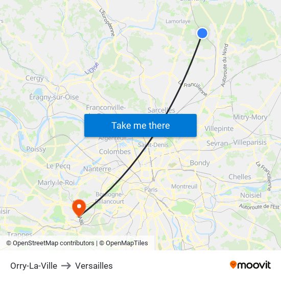 Orry-La-Ville to Versailles map