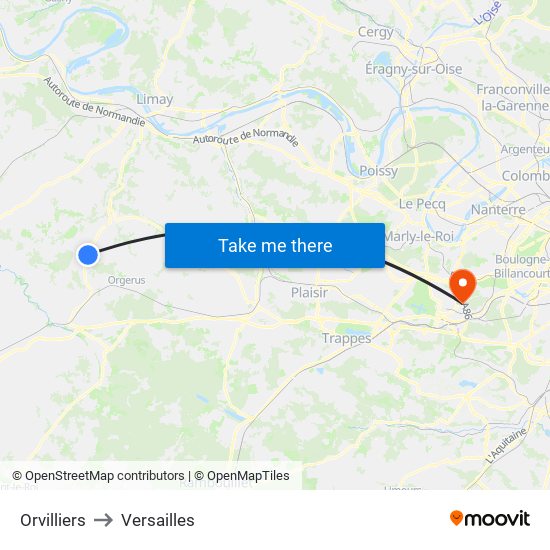 Orvilliers to Versailles map