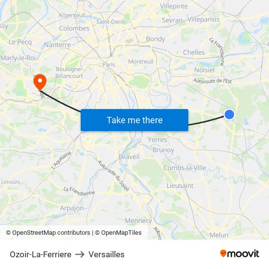 Ozoir-La-Ferriere to Versailles map