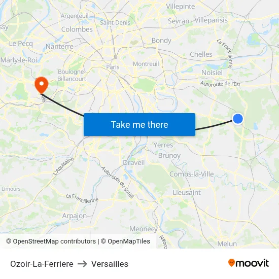 Ozoir-La-Ferriere to Versailles map