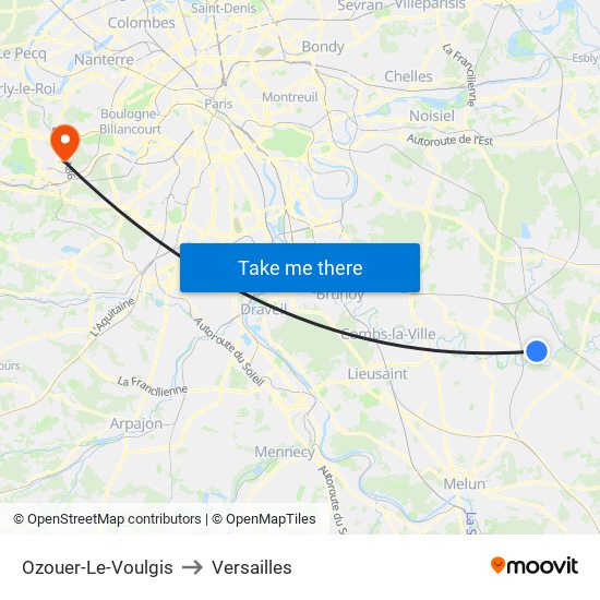 Ozouer-Le-Voulgis to Versailles map