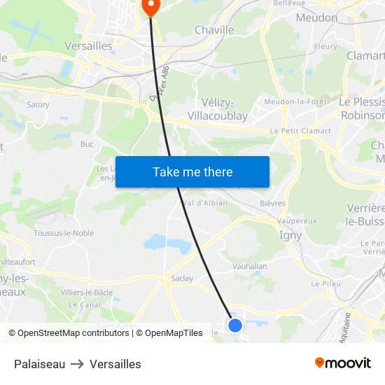 Palaiseau to Versailles map