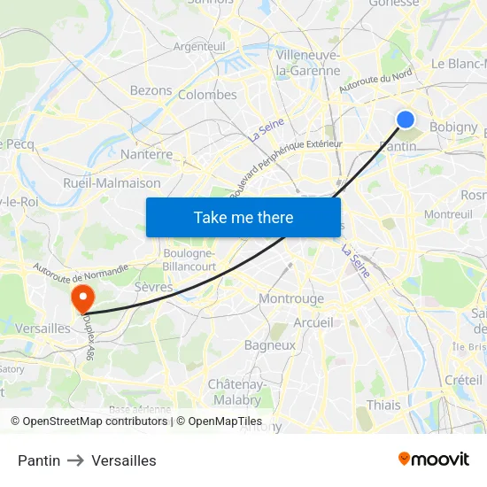 Pantin to Versailles map