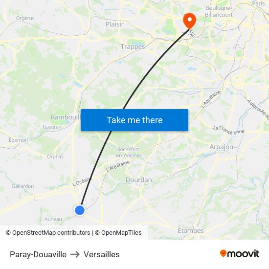 Paray-Douaville to Versailles map