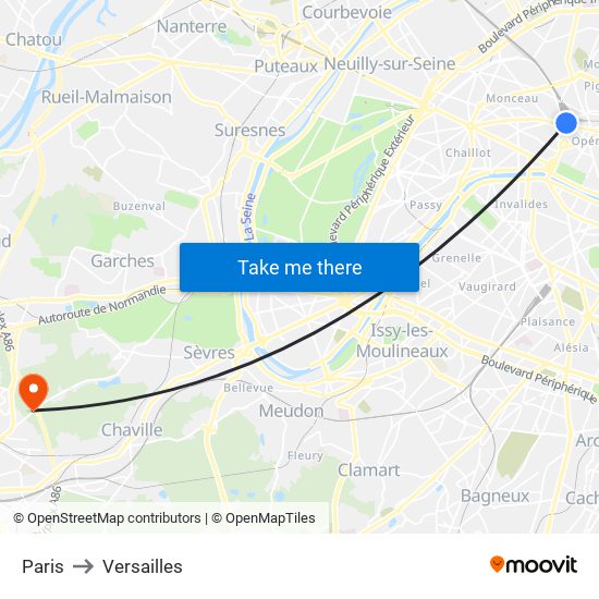 Paris to Versailles map
