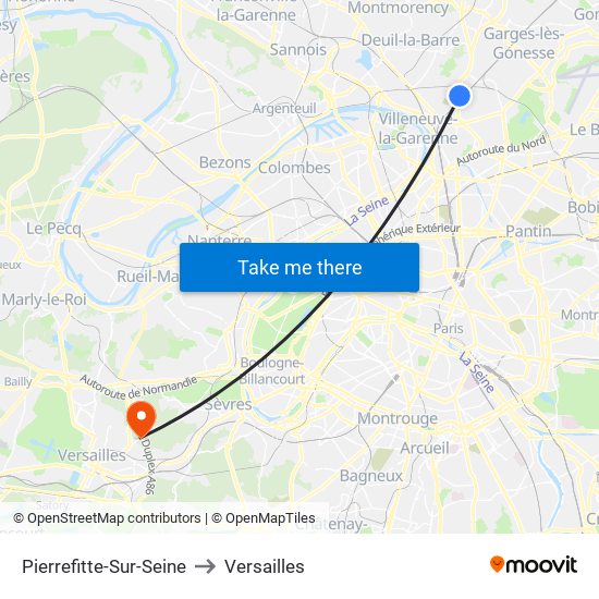 Pierrefitte-Sur-Seine to Versailles map