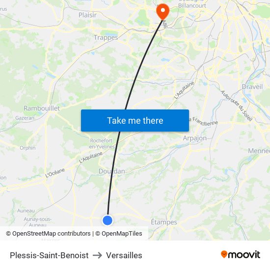 Plessis-Saint-Benoist to Versailles map