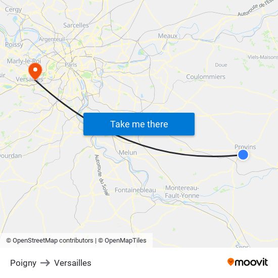 Poigny to Versailles map