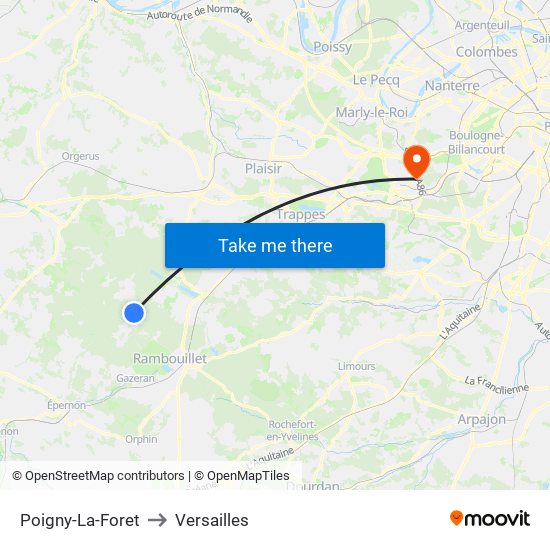 Poigny-La-Foret to Versailles map