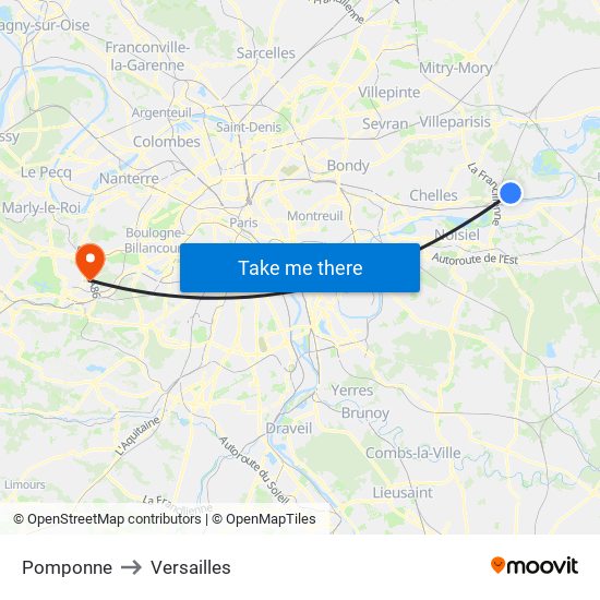 Pomponne to Versailles map