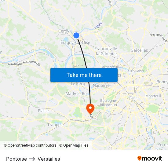 Pontoise to Versailles map