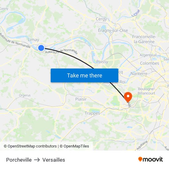 Porcheville to Versailles map