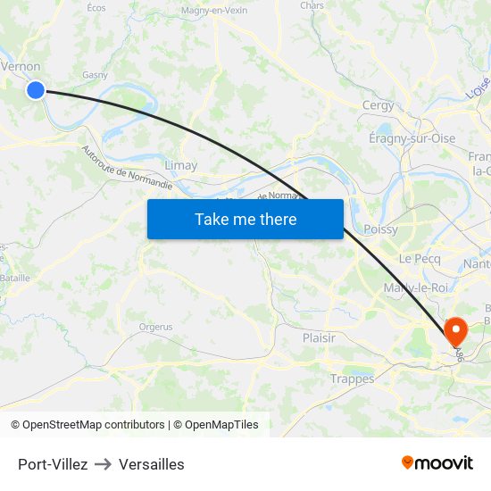 Port-Villez to Versailles map